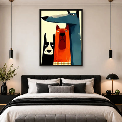 Geometric Red and White Dogs Wall Art 4
