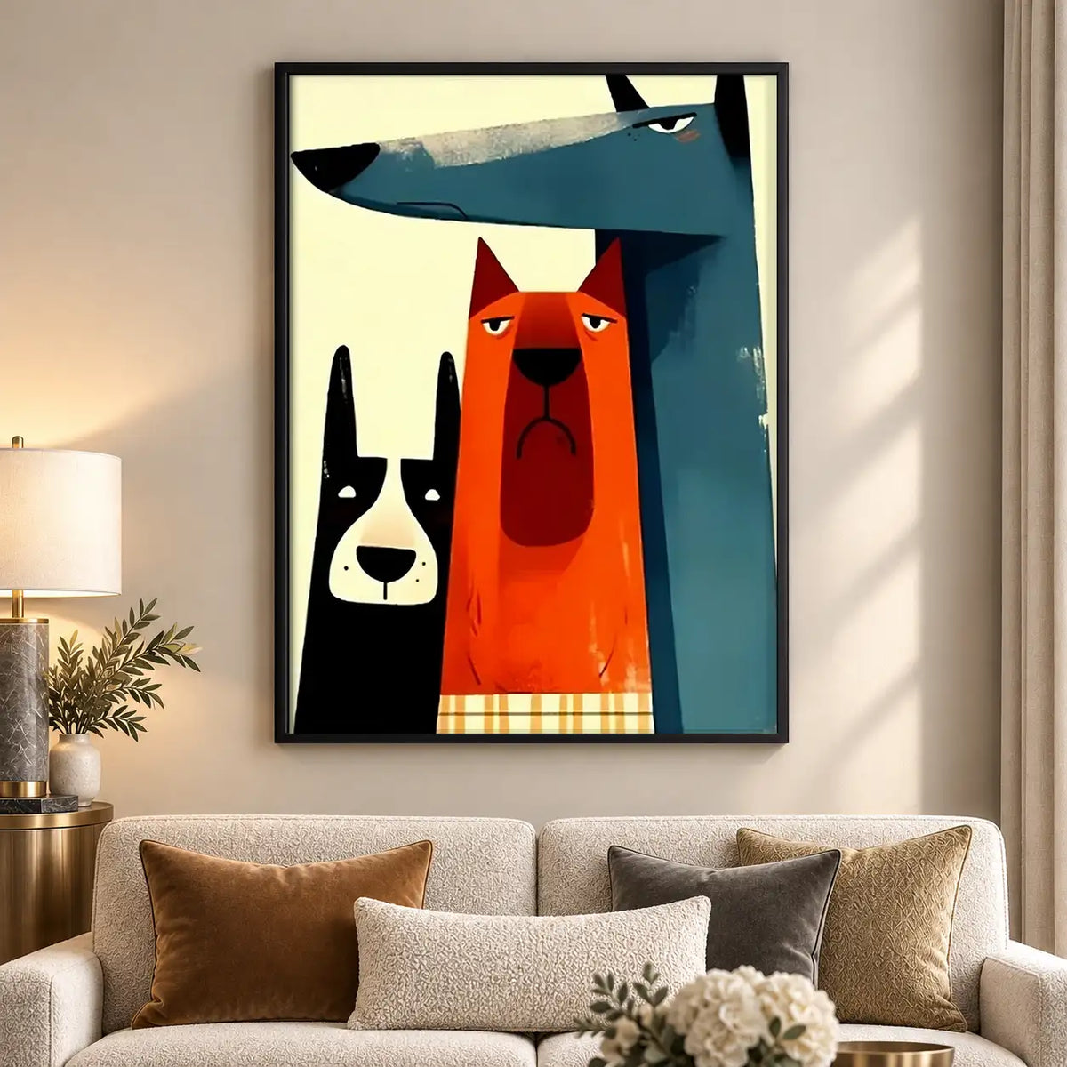 Geometric Red and White Dogs Wall Art 5