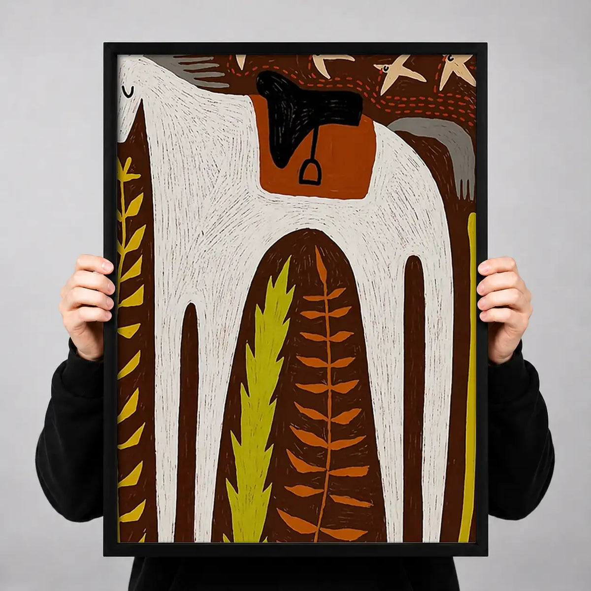 Geometric White Horse Folk Art Wall Art 3