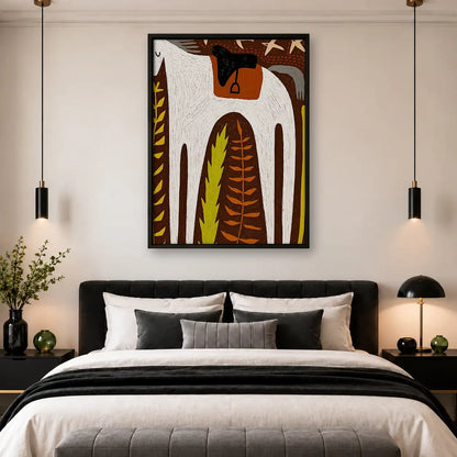 Geometric White Horse Folk Art Wall Art 4
