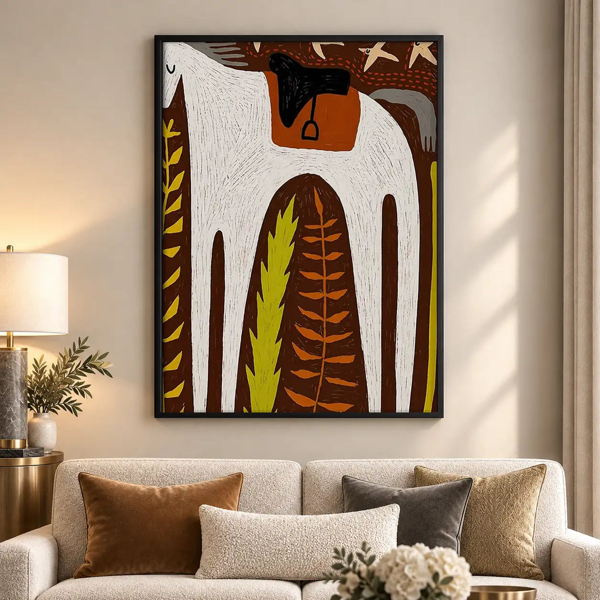 Geometric White Horse Folk Art Wall Art 5