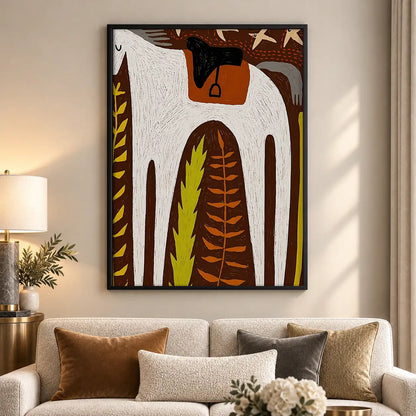 Geometric White Horse Folk Art Wall Art 5