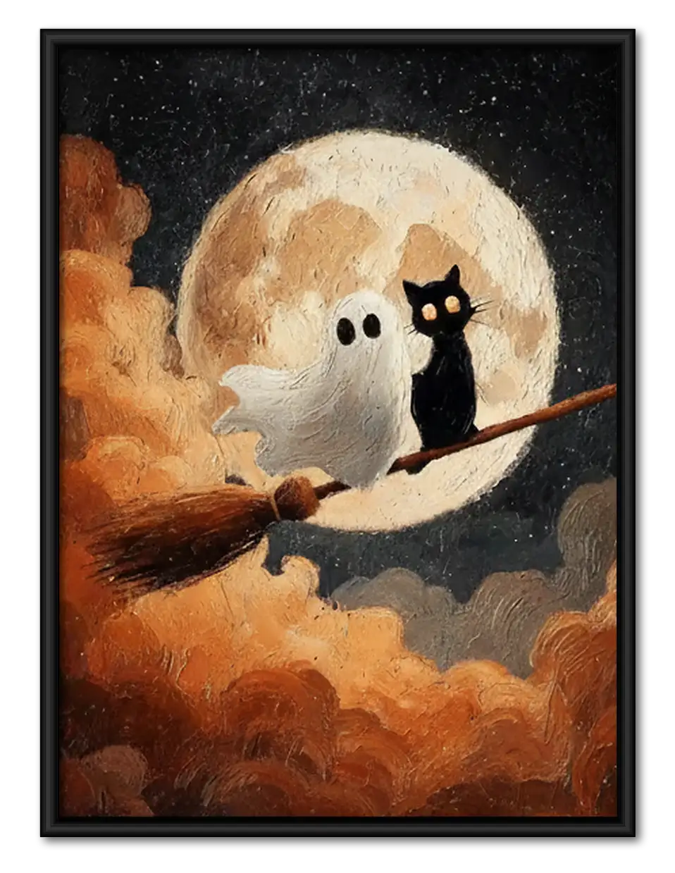 Ghost and Black Cat on Moon Wall Art 1