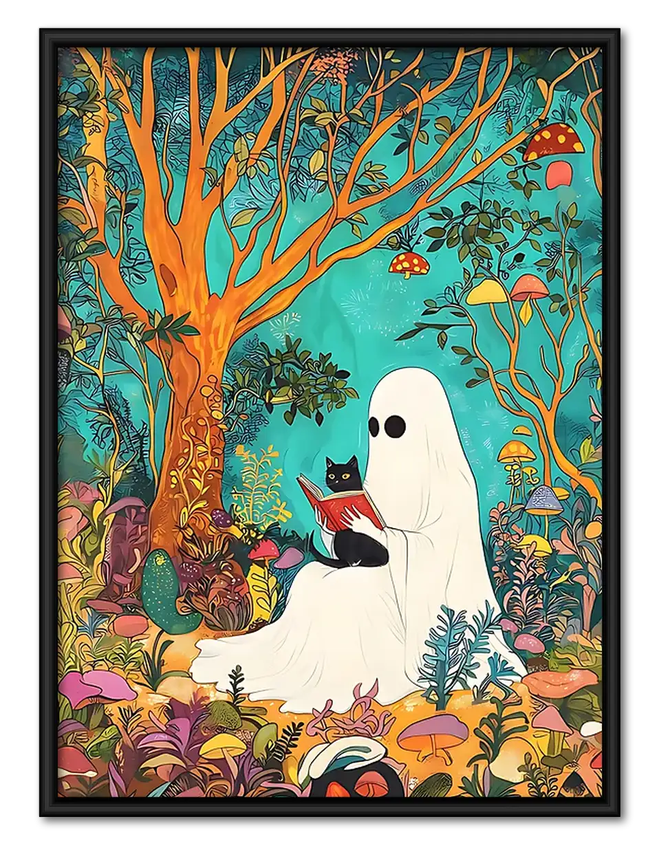 Ghost and Cat in Autumn Garden Wall Art 1
