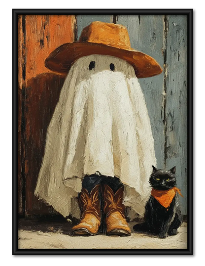 Ghost Cowboy with Black Cat Wall Art 1