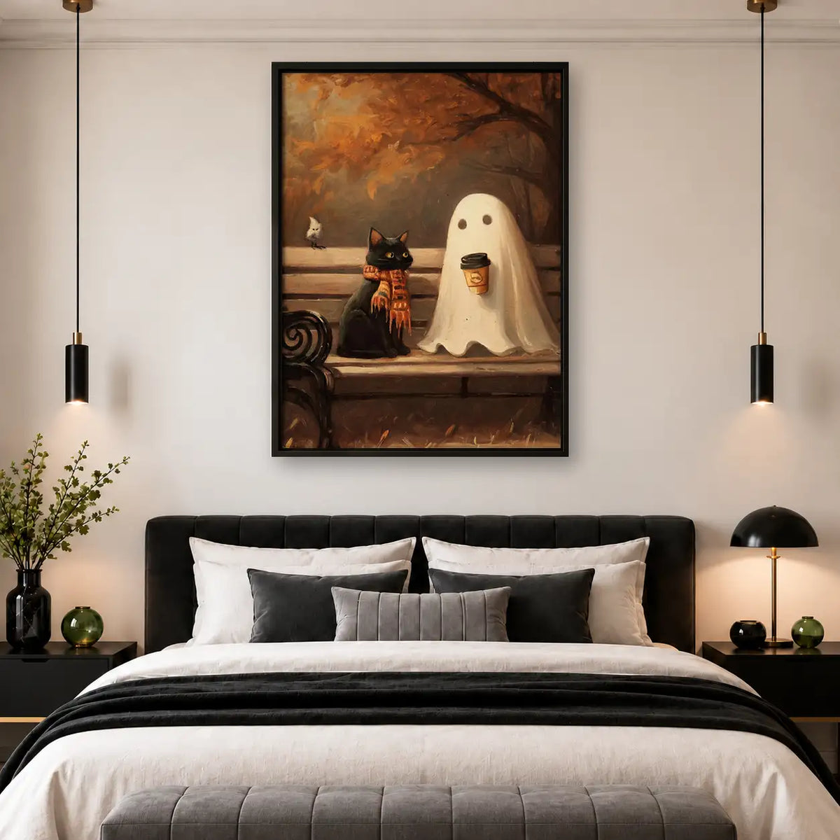 Ghost with Coffee and Black Cat Wall Art 4