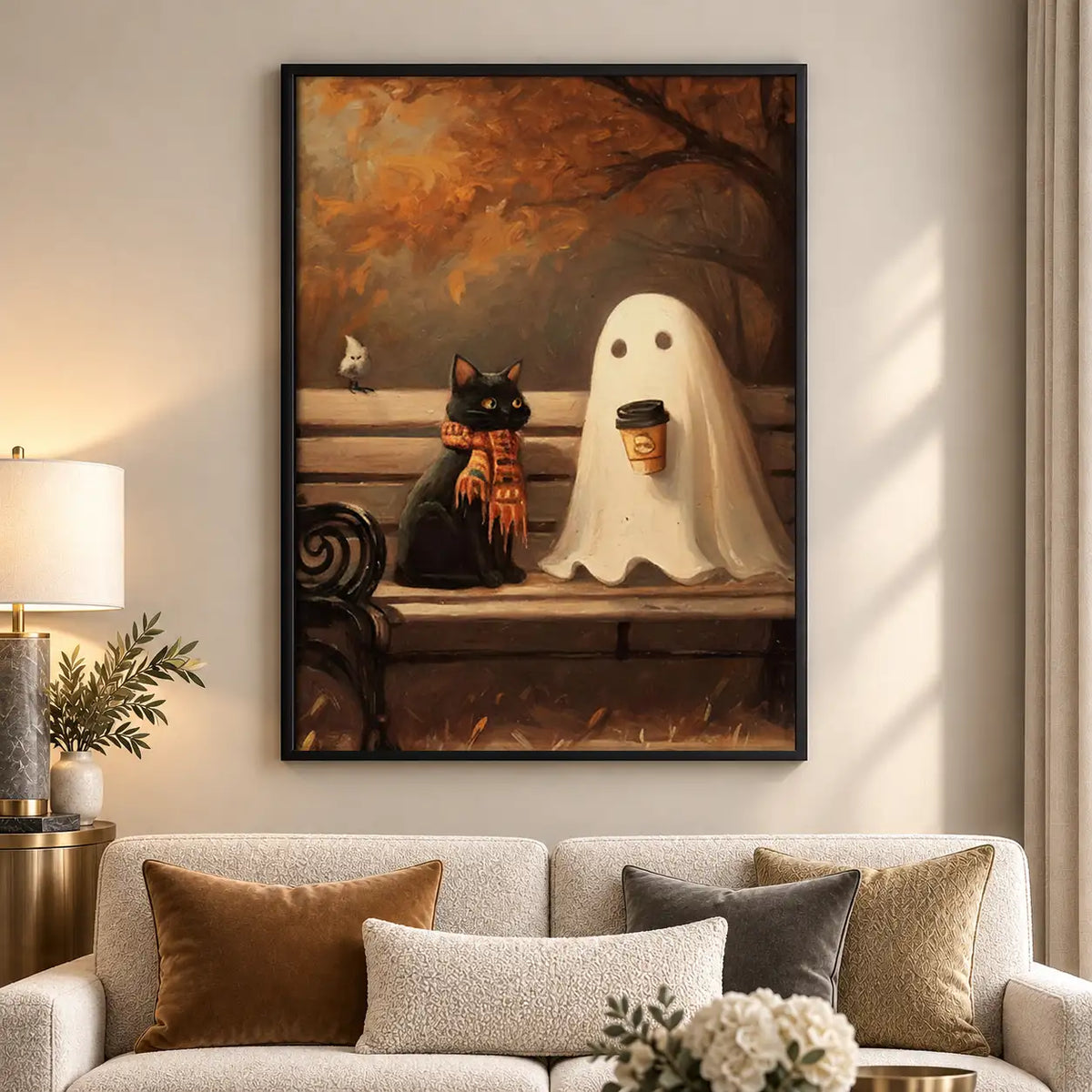 Ghost with Coffee and Black Cat Wall Art 5