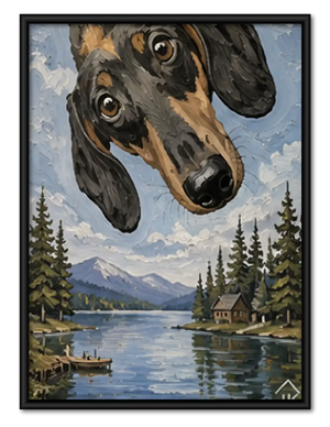 Giant Dachshund over Mountain Lake Wall Art