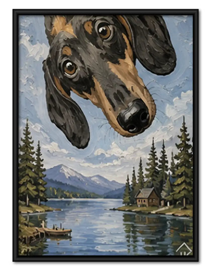Giant Dachshund over Mountain Lake Wall Art