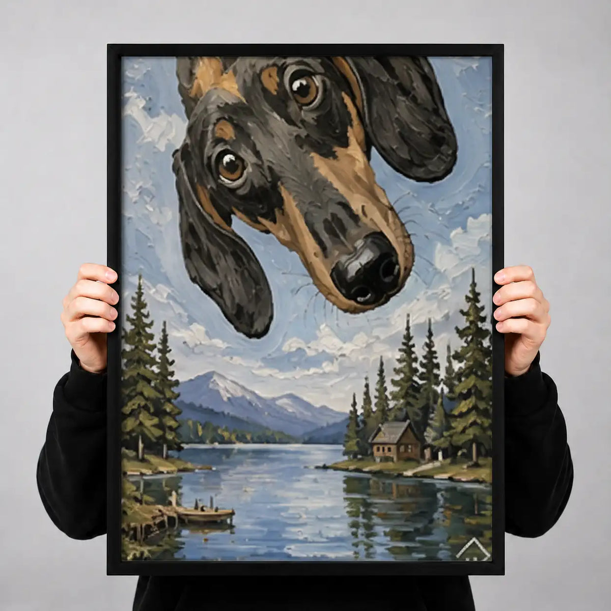 Giant Dachshund over Mountain Lake Wall Art 3