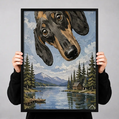 Giant Dachshund over Mountain Lake Wall Art 3