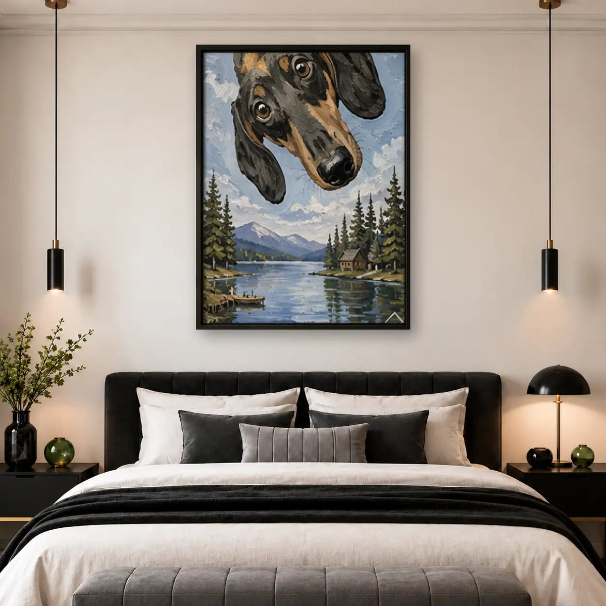 Giant Dachshund over Mountain Lake Wall Art 4