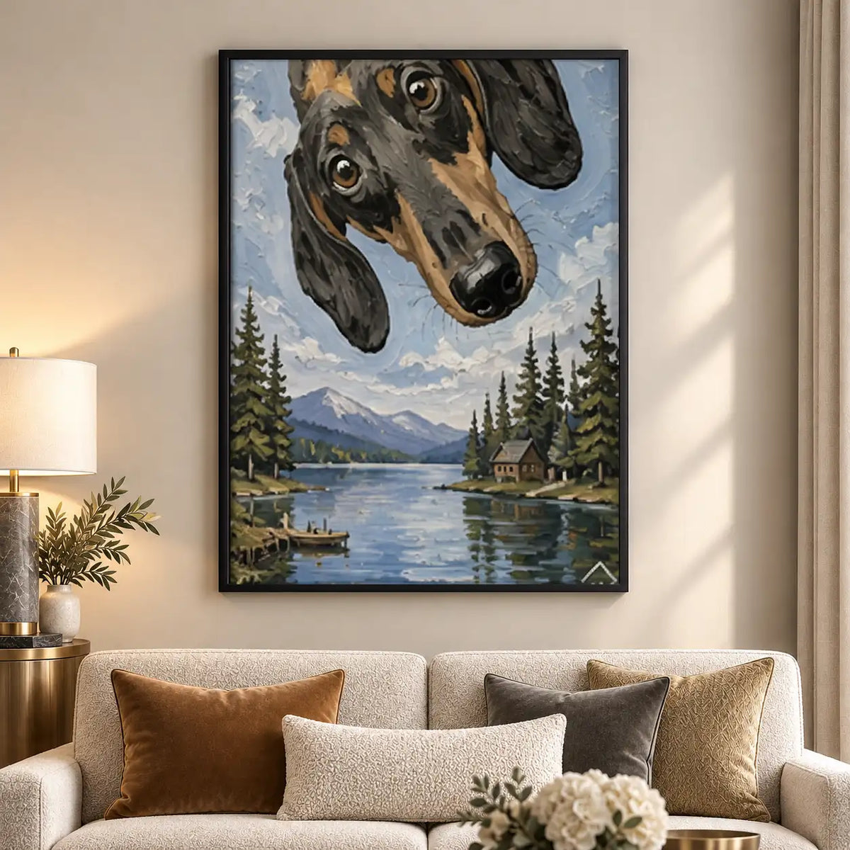 Giant Dachshund over Mountain Lake Wall Art 5