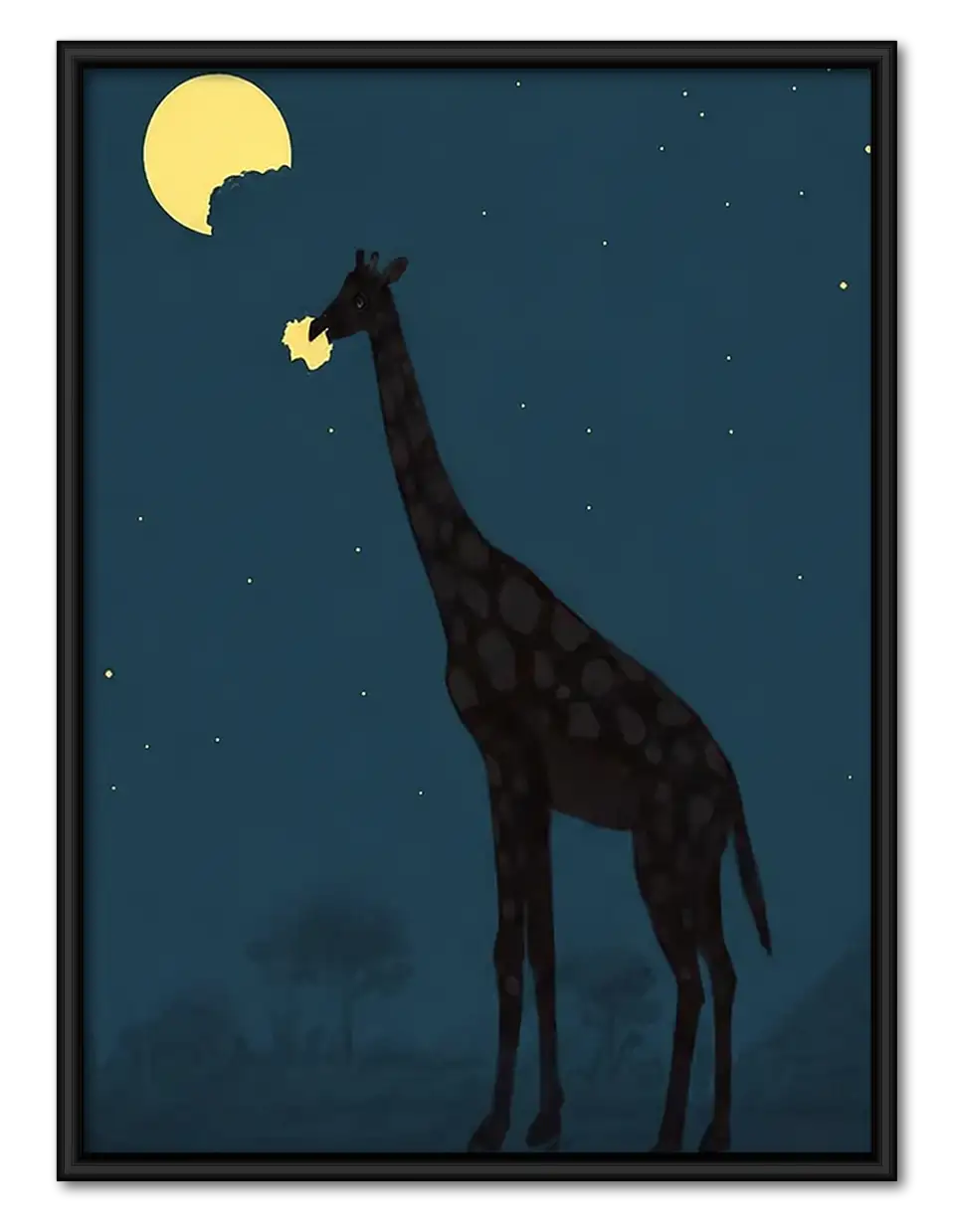 Giraffe Reaching for Golden Moon Wall Art 1