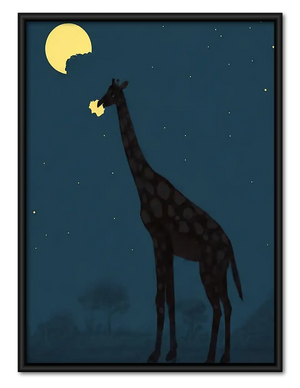 Giraffe Reaching for Golden Moon Wall Art