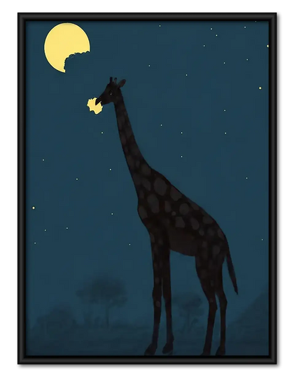 Giraffe Reaching for Golden Moon Wall Art