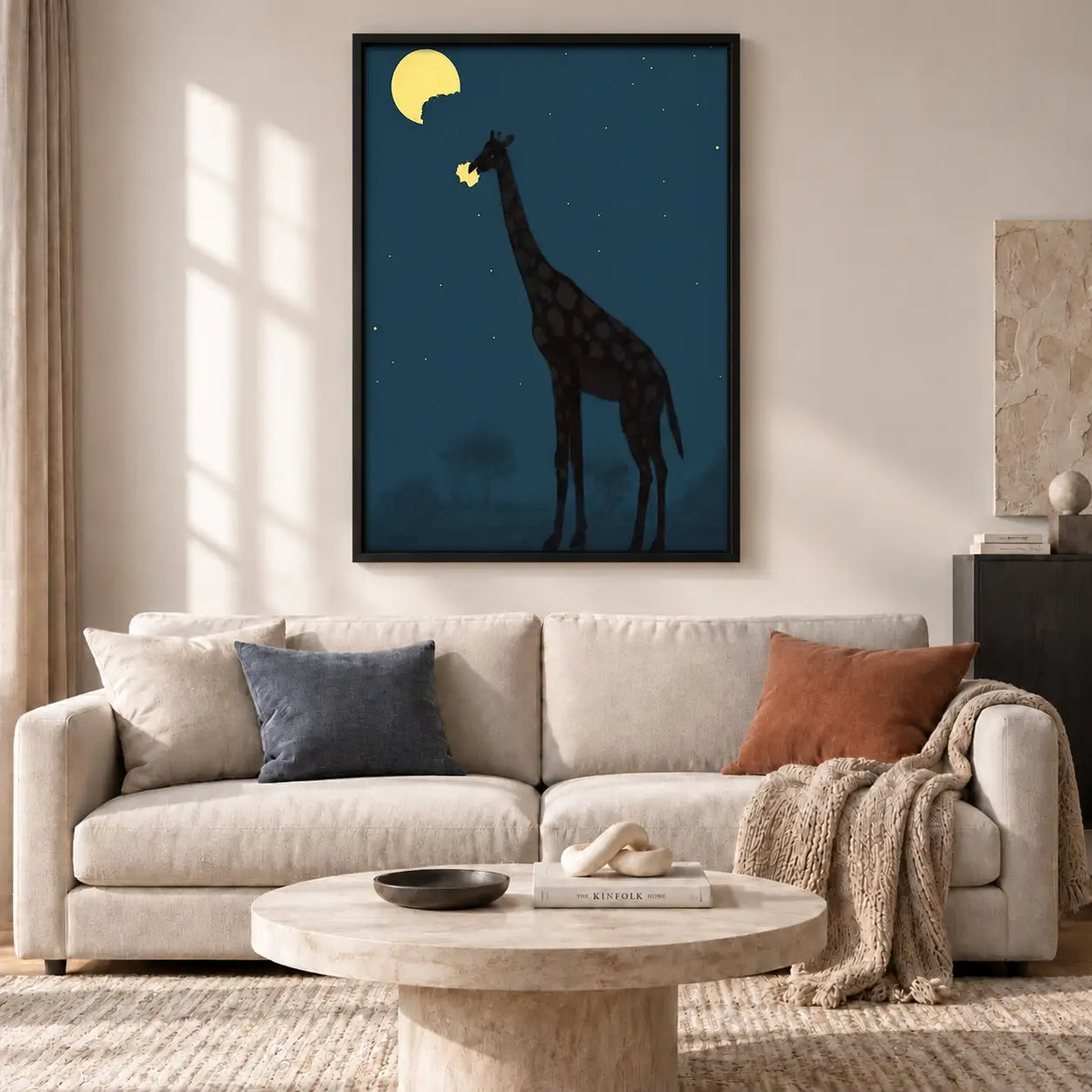 Giraffe Reaching for Golden Moon Wall Art 2