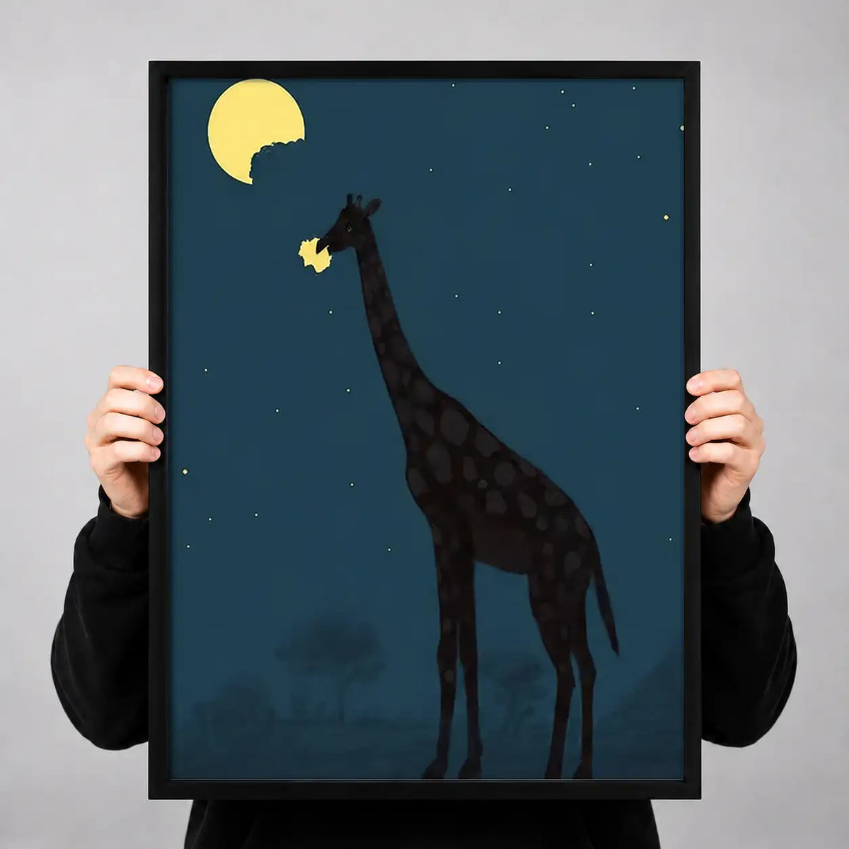 Giraffe Reaching for Golden Moon Wall Art 3