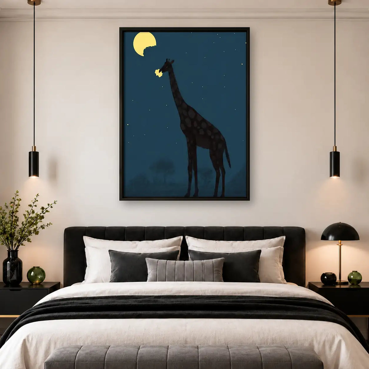 Giraffe Reaching for Golden Moon Wall Art 4