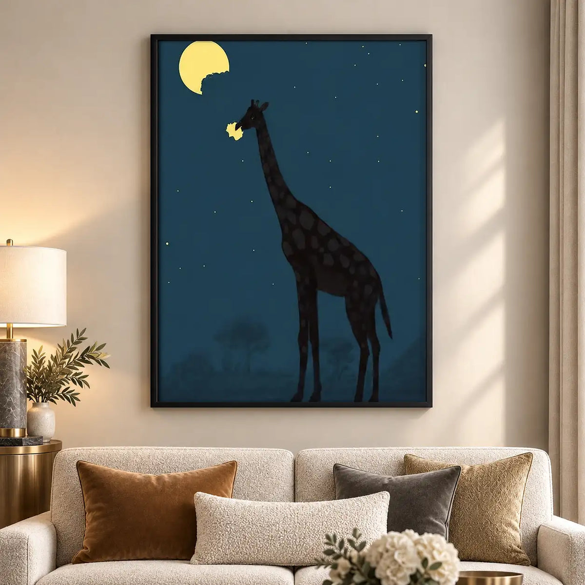 Giraffe Reaching for Golden Moon Wall Art 5