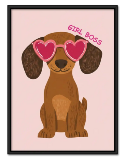 Girl Boss Dachshund with Heart Glasses Wall Art 1