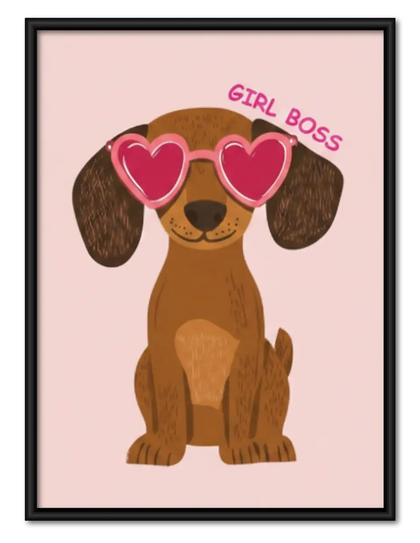 Girl Boss Dachshund with Heart Glasses Wall Art