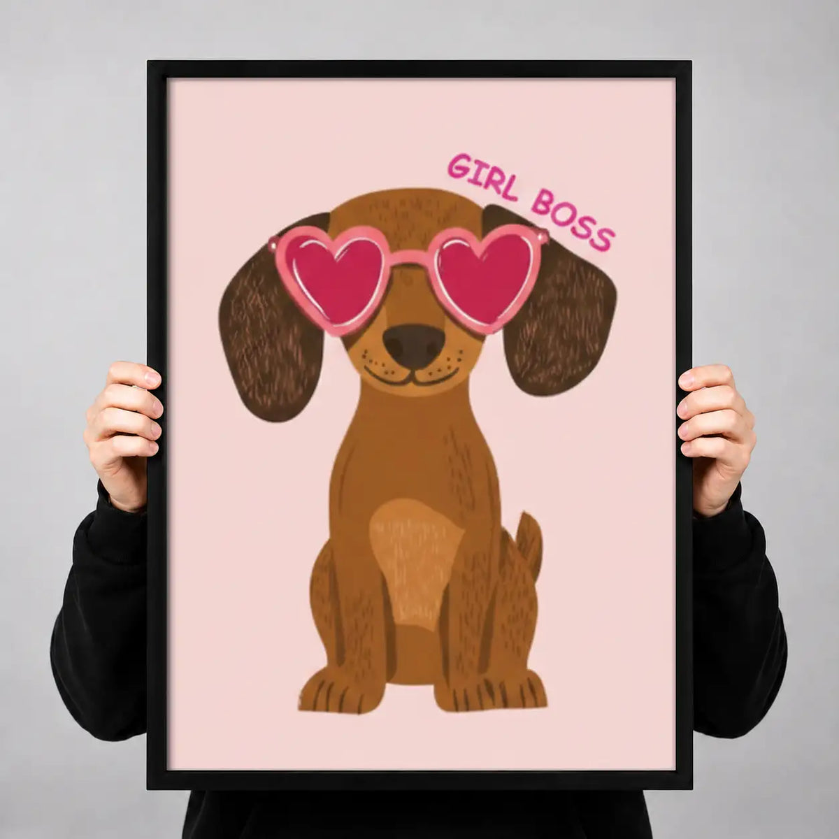 Girl Boss Dachshund with Heart Glasses Wall Art 3