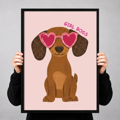 Girl Boss Dachshund with Heart Glasses Wall Art 3