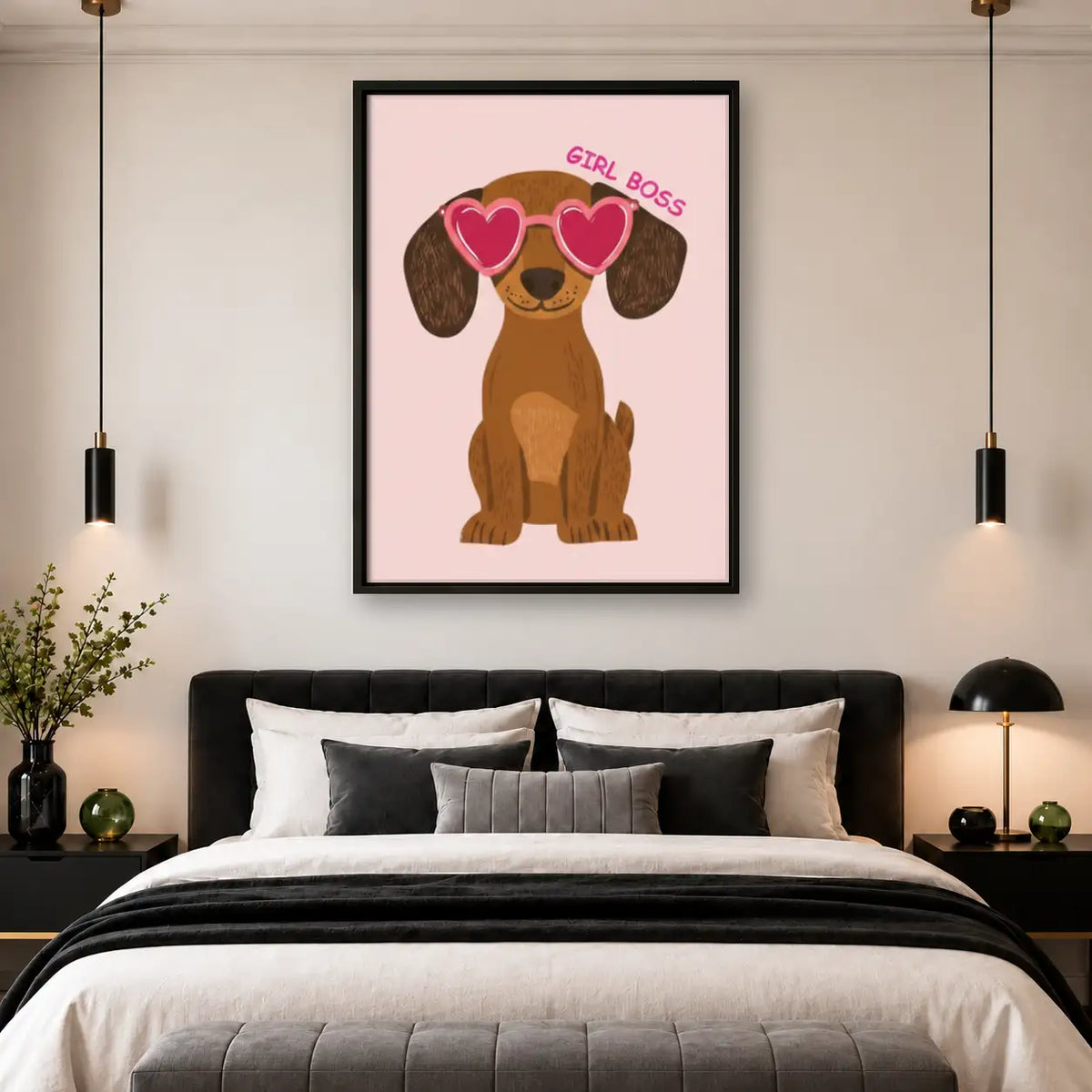Girl Boss Dachshund with Heart Glasses Wall Art 4