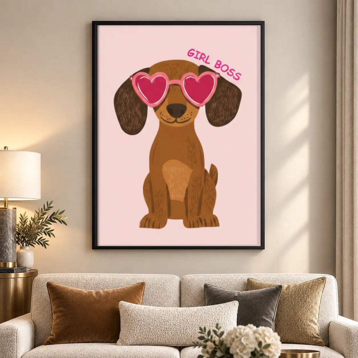 Girl Boss Dachshund with Heart Glasses Wall Art 5