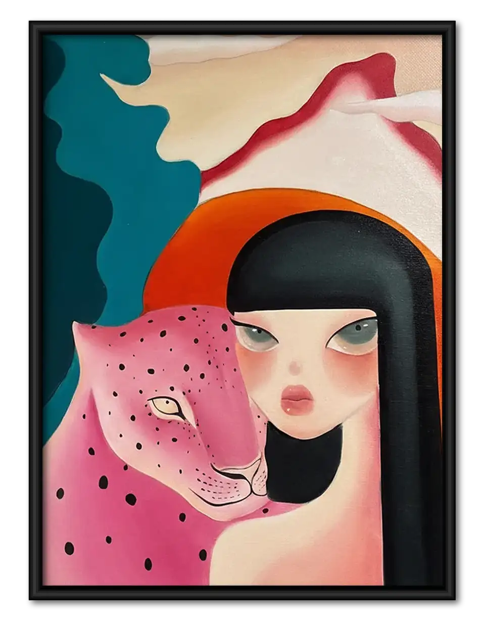 Girl Surrounded by Pink Cats Wall Art 1