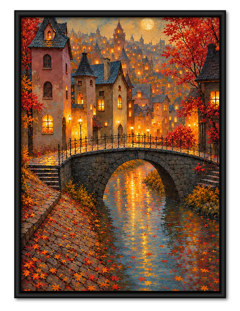 Glowing Autumn Bridge Landscape Wall Art 1