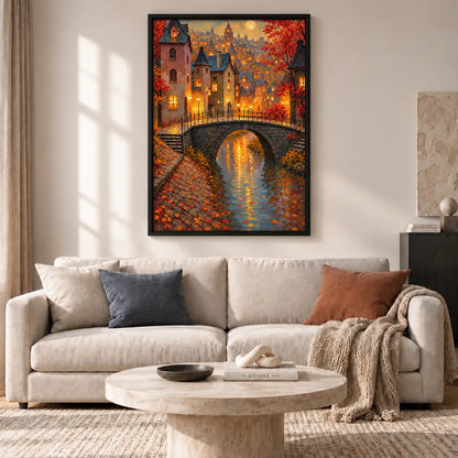 Glowing Autumn Bridge Landscape Wall Art 2