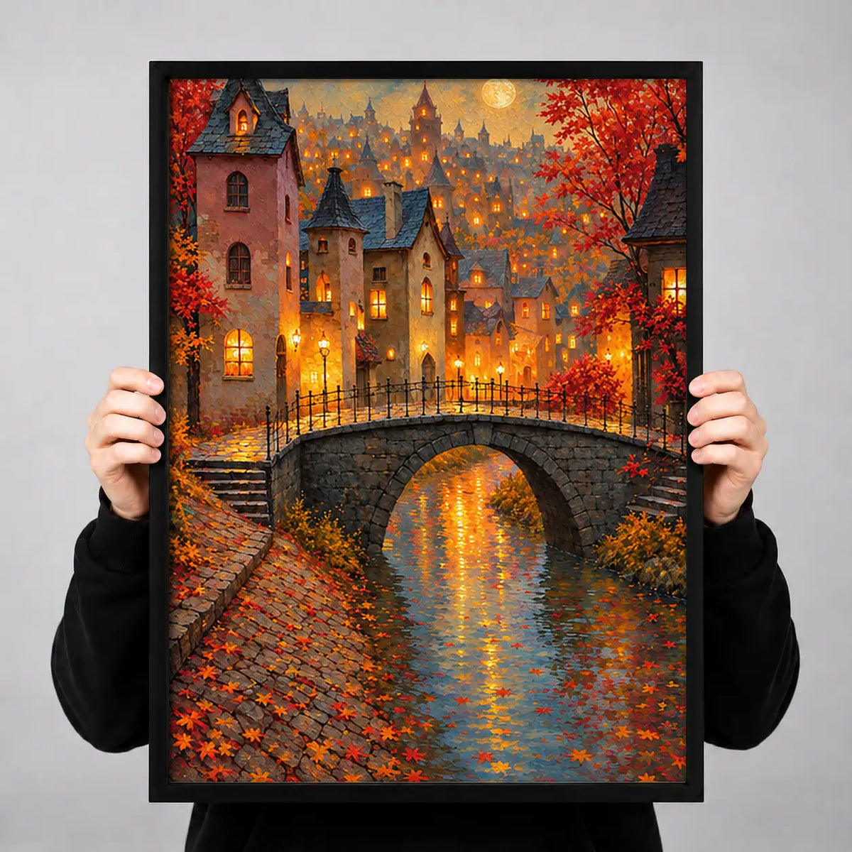 Glowing Autumn Bridge Landscape Wall Art 3