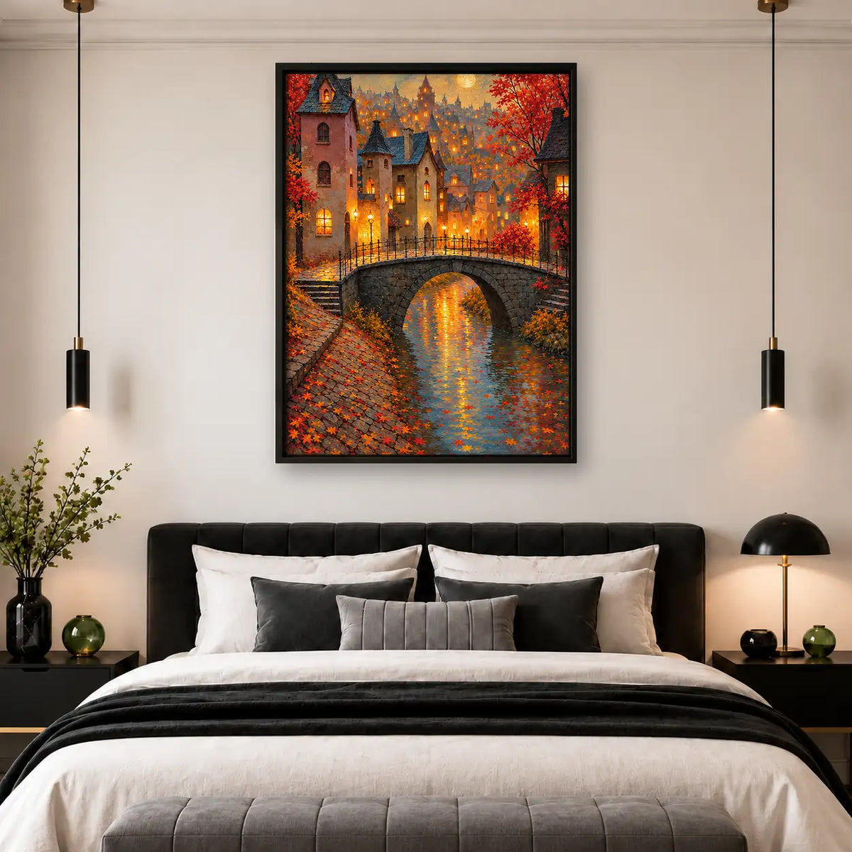 Glowing Autumn Bridge Landscape Wall Art 4