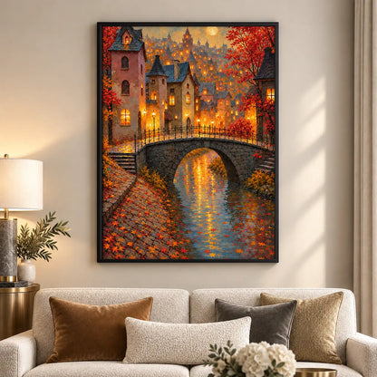 Glowing Autumn Bridge Landscape Wall Art 5