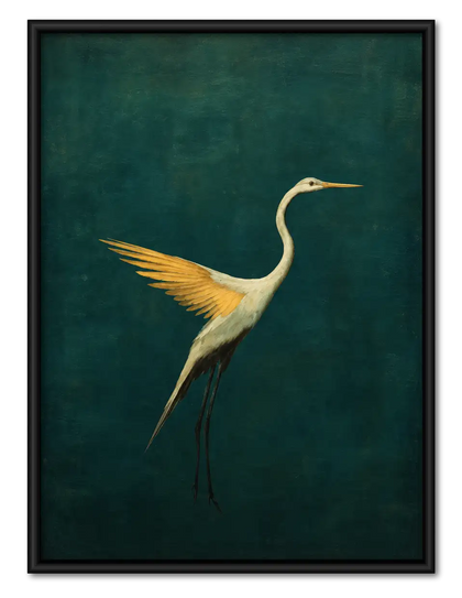 Golden Crane on Emerald Green Wall Art