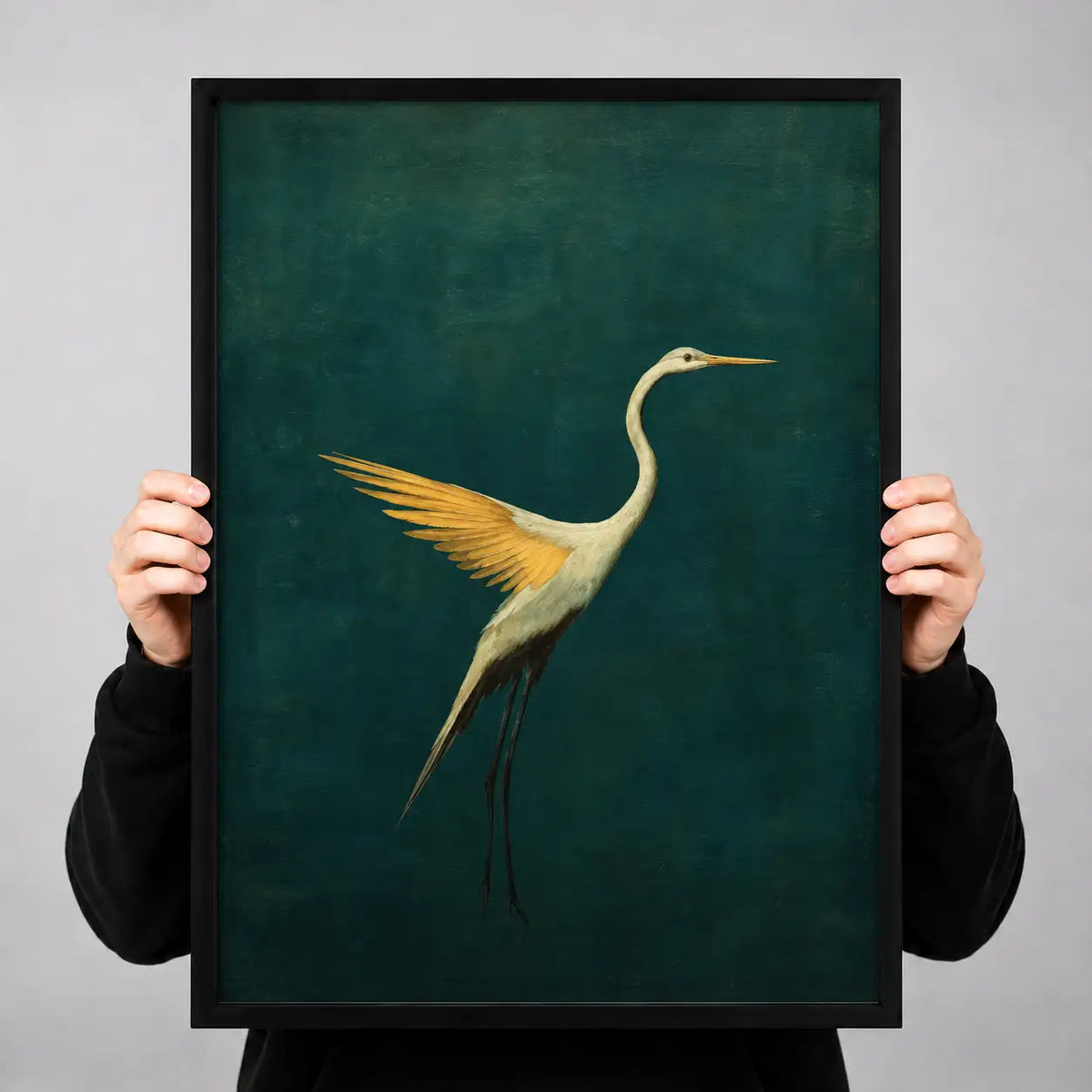 Golden Crane on Emerald Green Wall Art 3