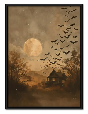 Golden Moon and Flying Bats Wall Art