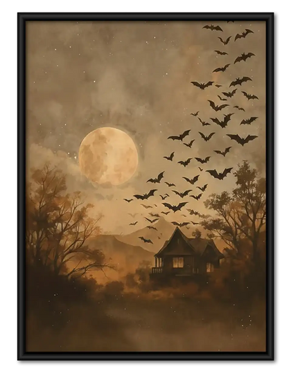 Golden Moon and Flying Bats Wall Art