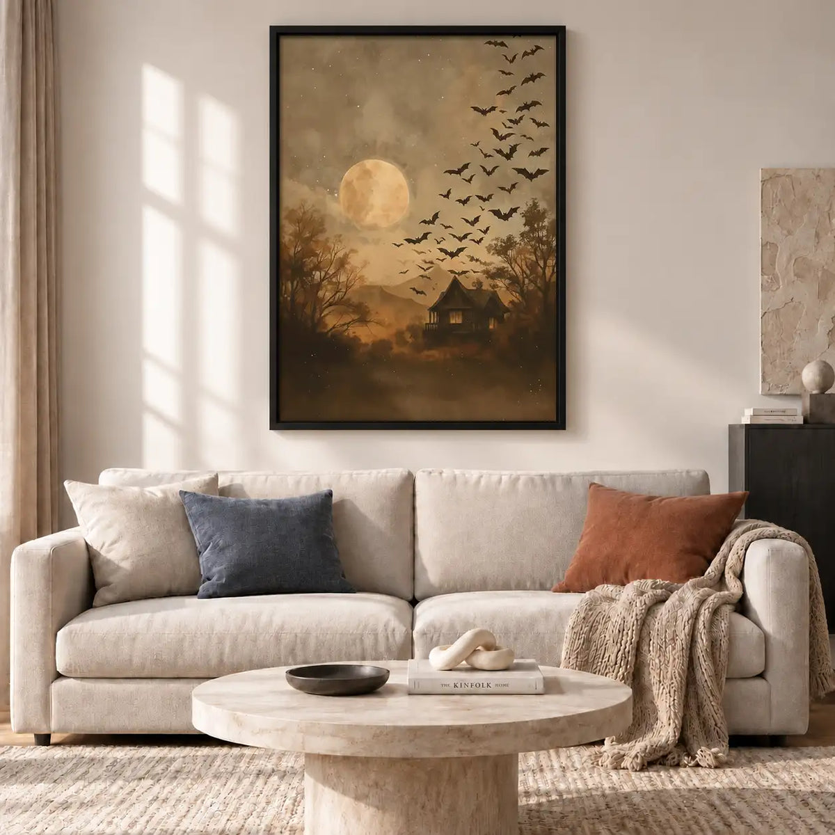 Golden Moon and Flying Bats Wall Art 2
