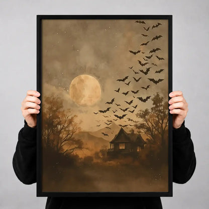 Golden Moon and Flying Bats Wall Art 3