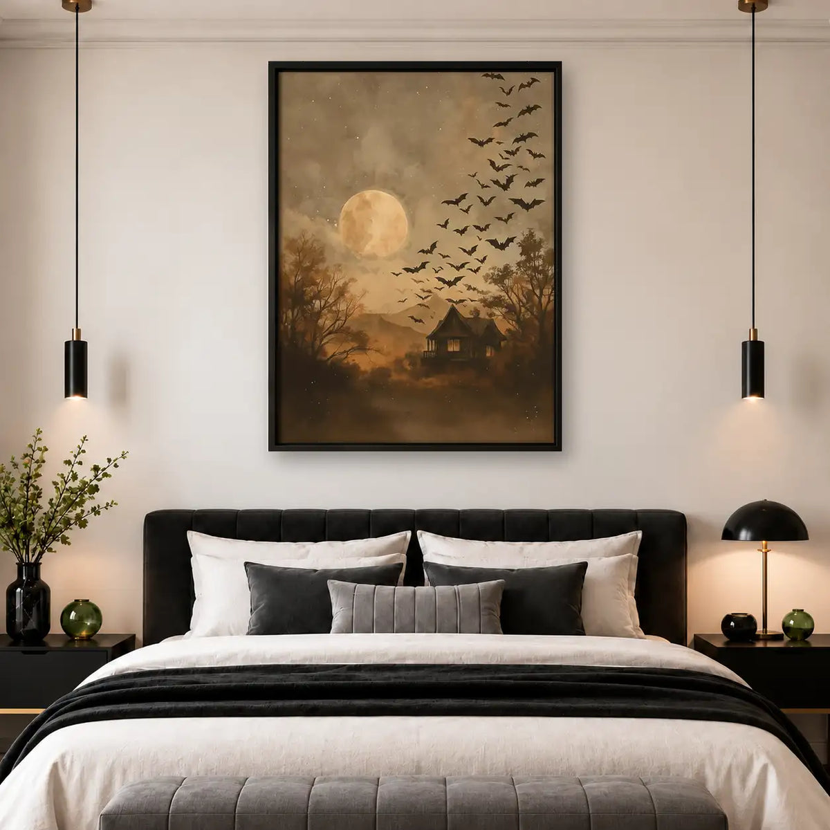 Golden Moon and Flying Bats Wall Art 4