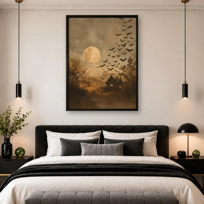 Golden Moon and Flying Bats Wall Art 4
