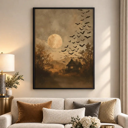 Golden Moon and Flying Bats Wall Art 5