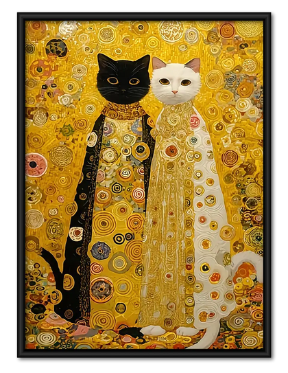 Golden Pattern Cat Pair Wall Art