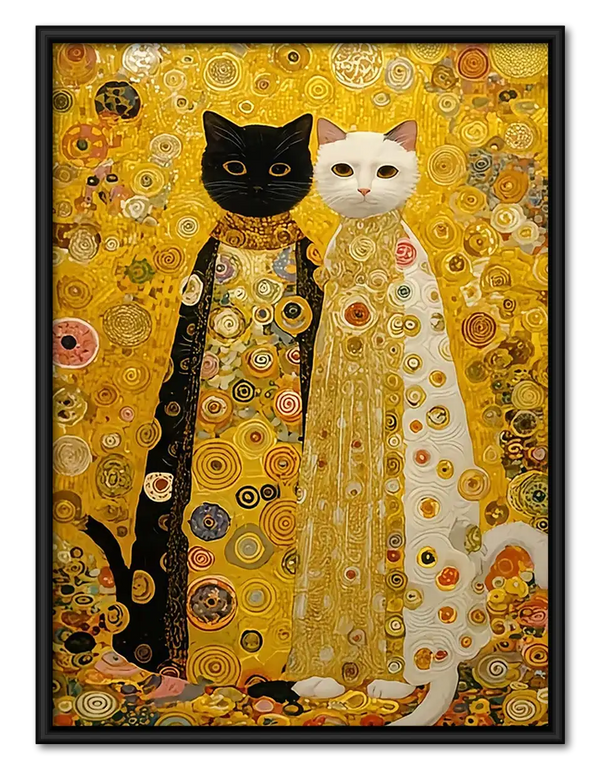 Golden Pattern Cat Pair Wall Art