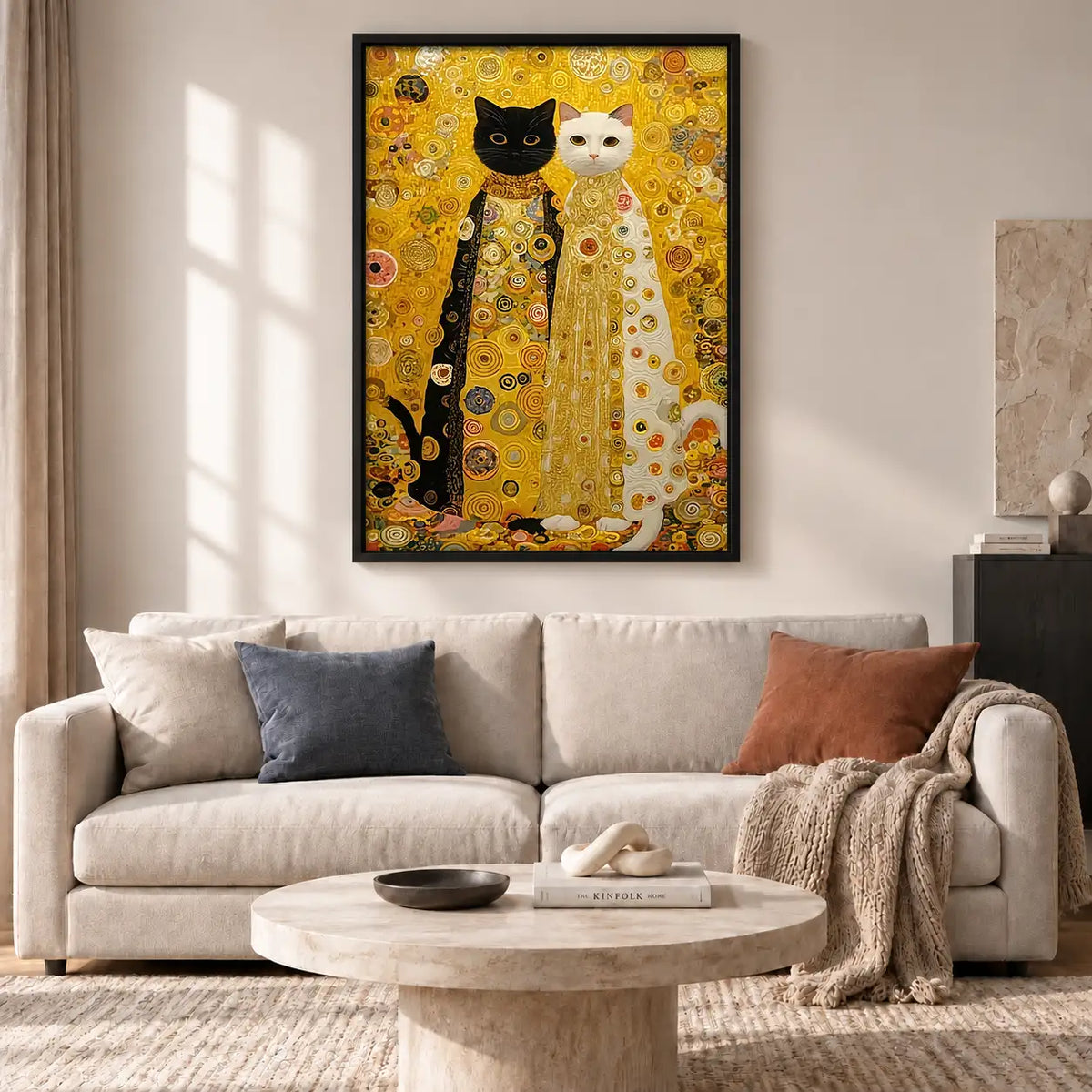 Golden Pattern Cat Pair Wall Art 2