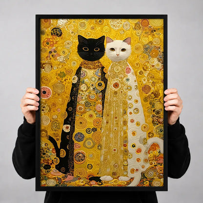 Golden Pattern Cat Pair Wall Art 3