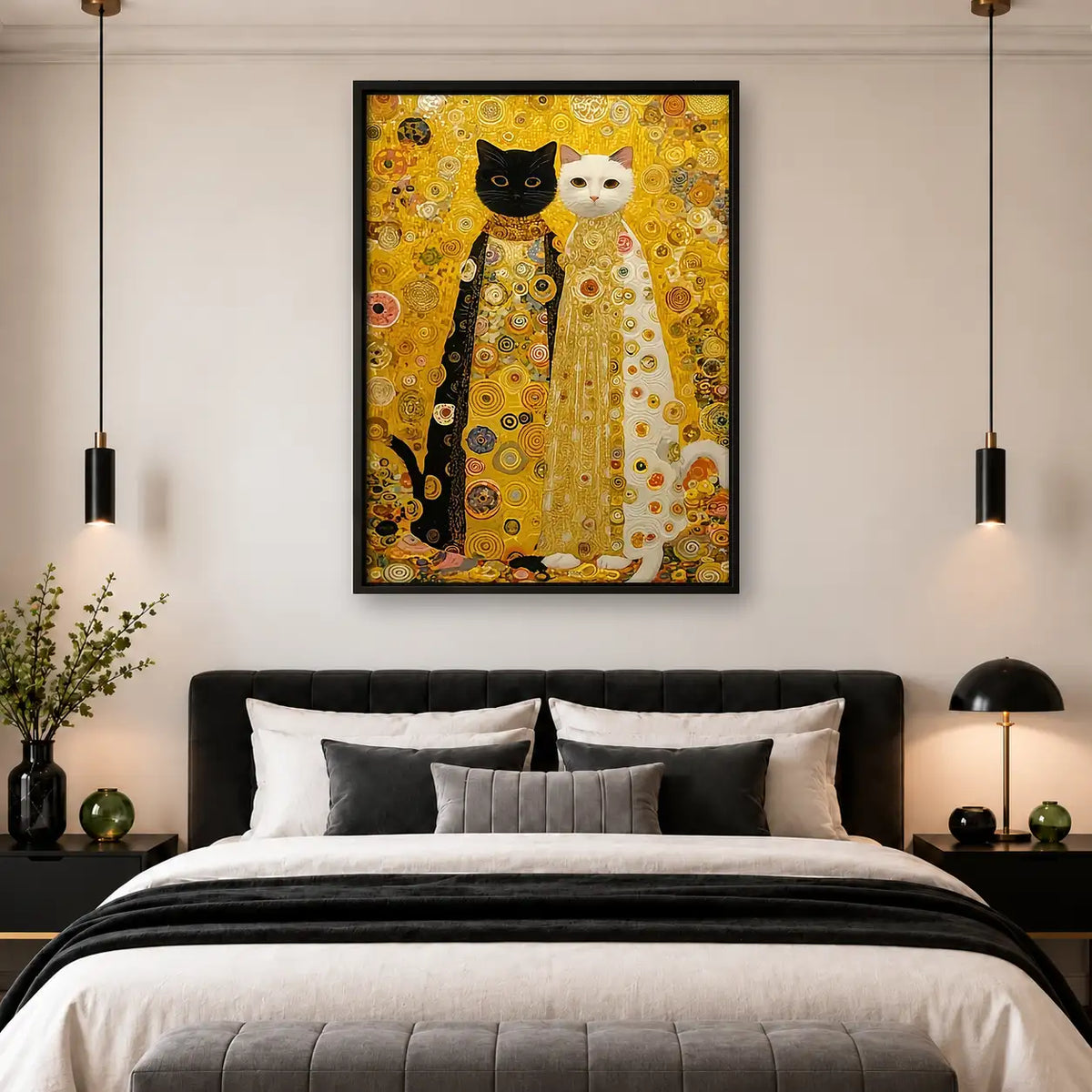 Golden Pattern Cat Pair Wall Art 4